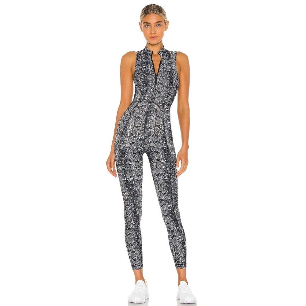 Gigi C Sleeveless Snake-Print Jumpsuit - Black/Gray Size XL